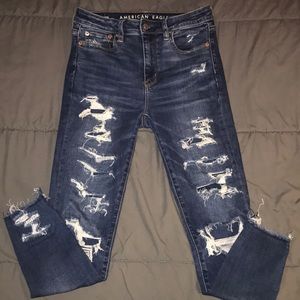 American Eagle dark wash, ripped jeans. Size 4.